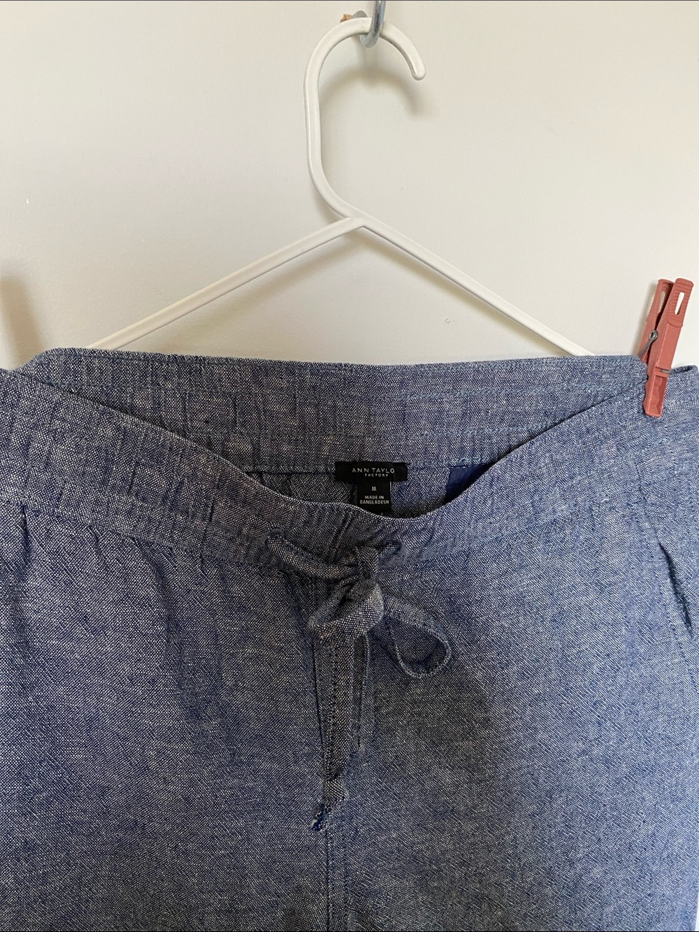 Ann Taylor Blue Linen-Blend Drawstring Pants